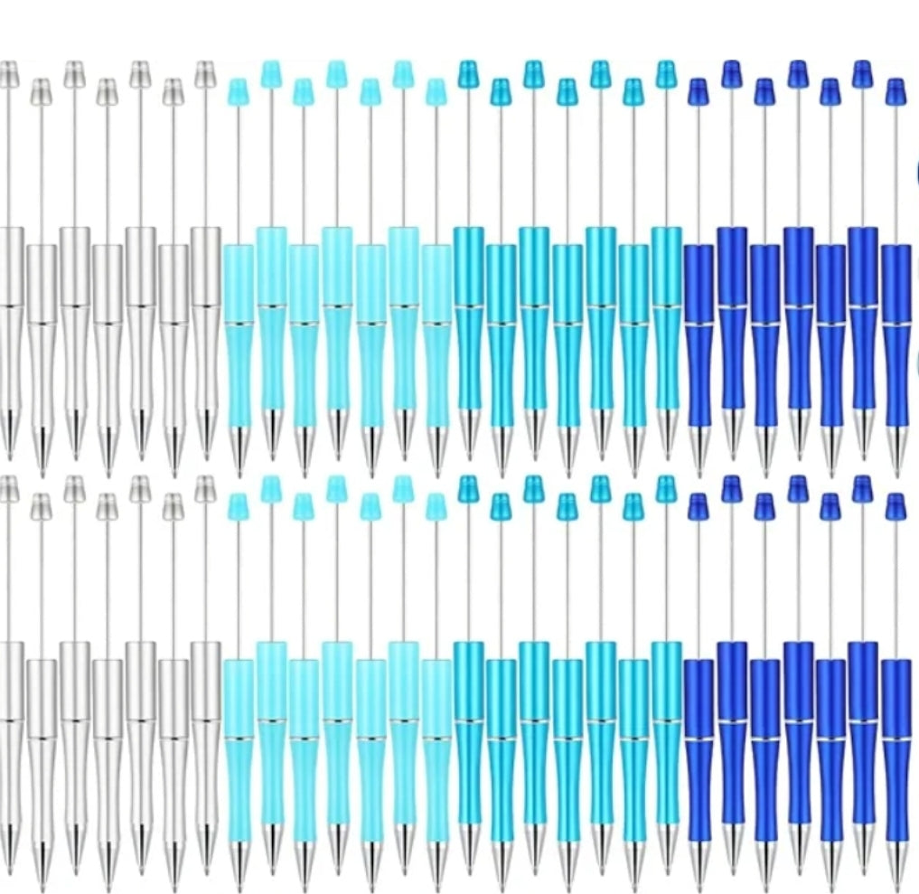 Plastic Beadable Pen Bundle - Blue/Silver