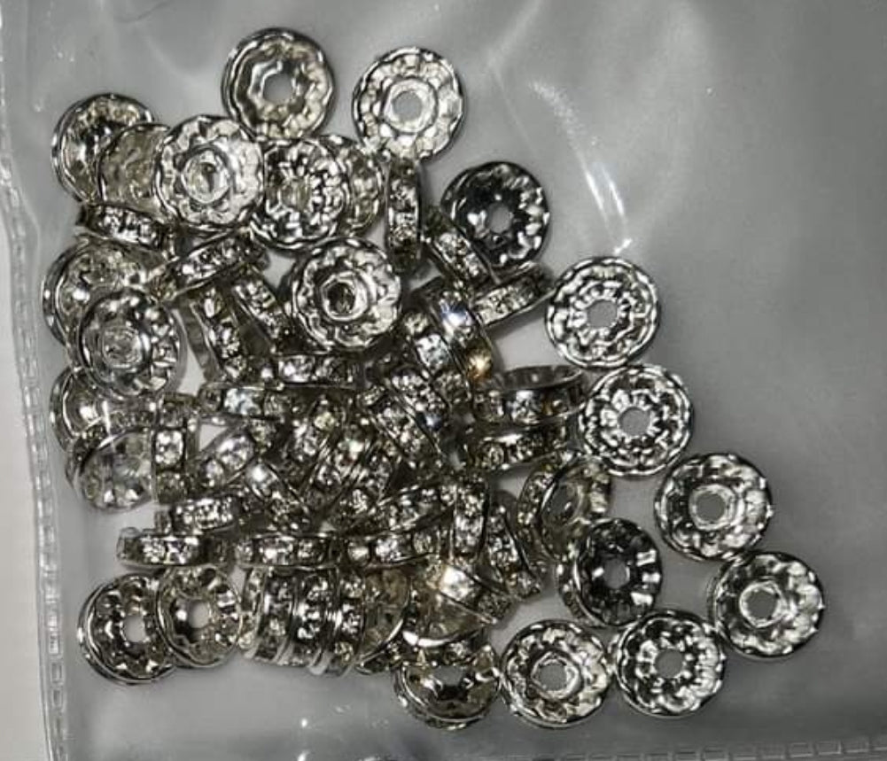 10mm Rhinestone Spacers - Clear