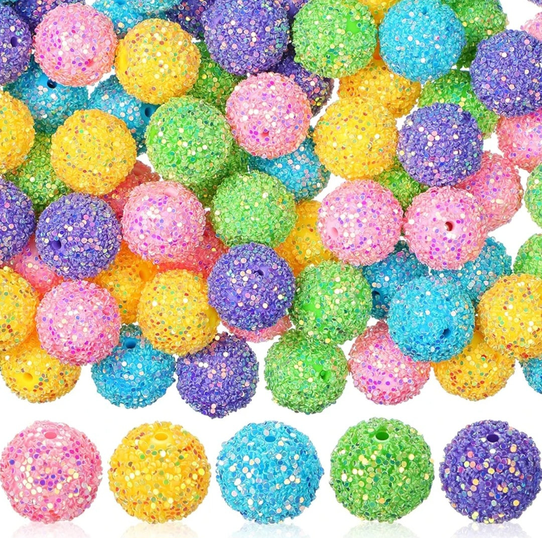 80pc 20mm Bubblegum Glitter Sugar Bead Mix - Spring