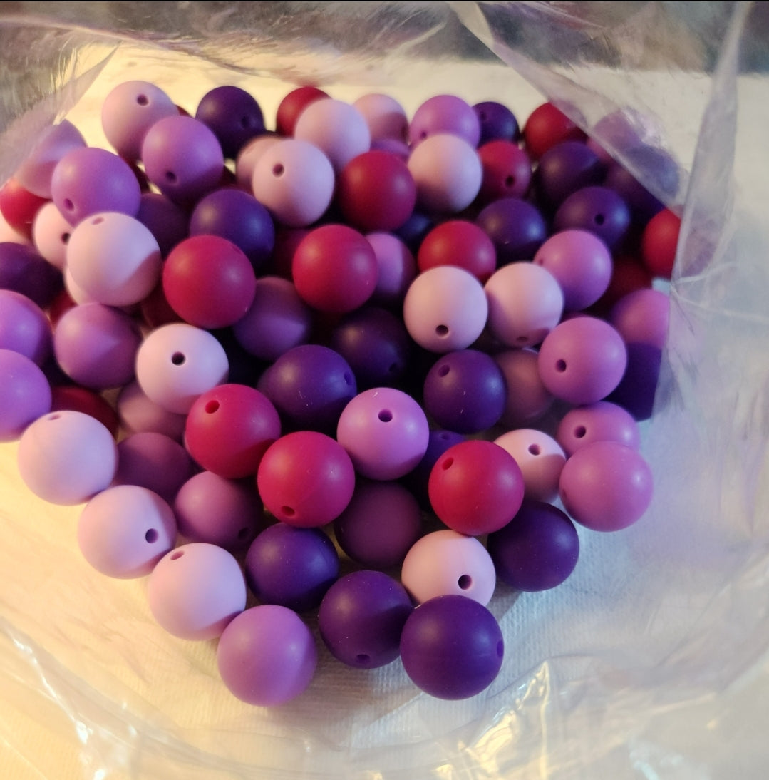 120pc 15mm Silicone Bead Purple Mix