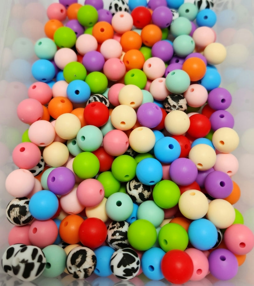 240pc 12mm Silicone Beads Bright Solid with Printed