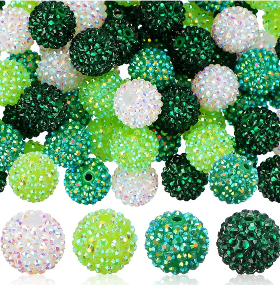 50pc 20mm Rhinestone Bead Mix - Green