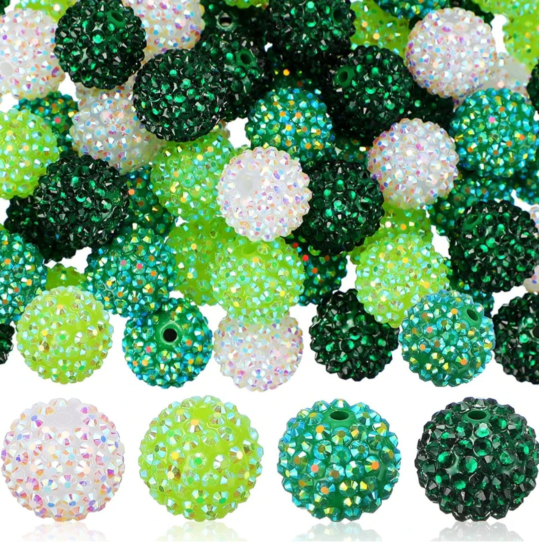 50pc 20mm Rhinestone Bead Mix - Green