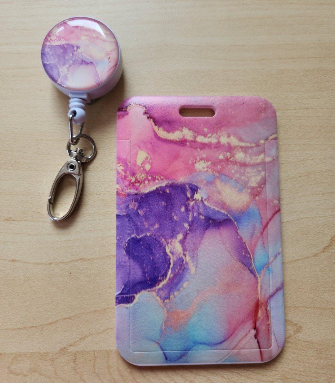 Marbled Retractable Badge Reel with ID Holder