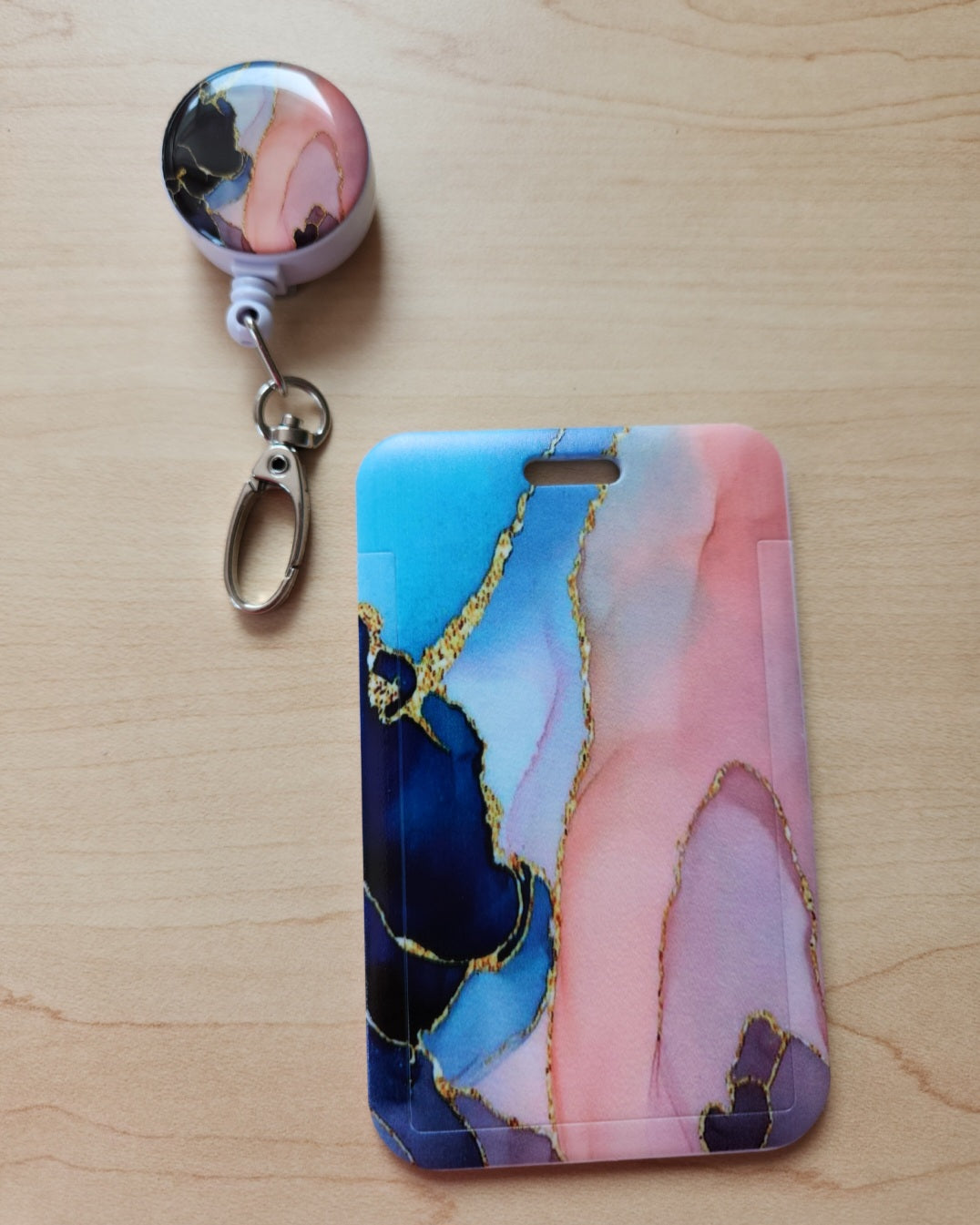 Marbled Retractable Badge Reel with ID Holder