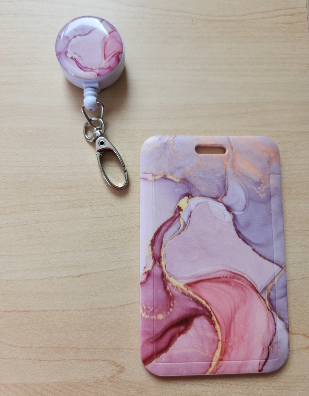 Marbled Retractable Badge Reel with ID Holder