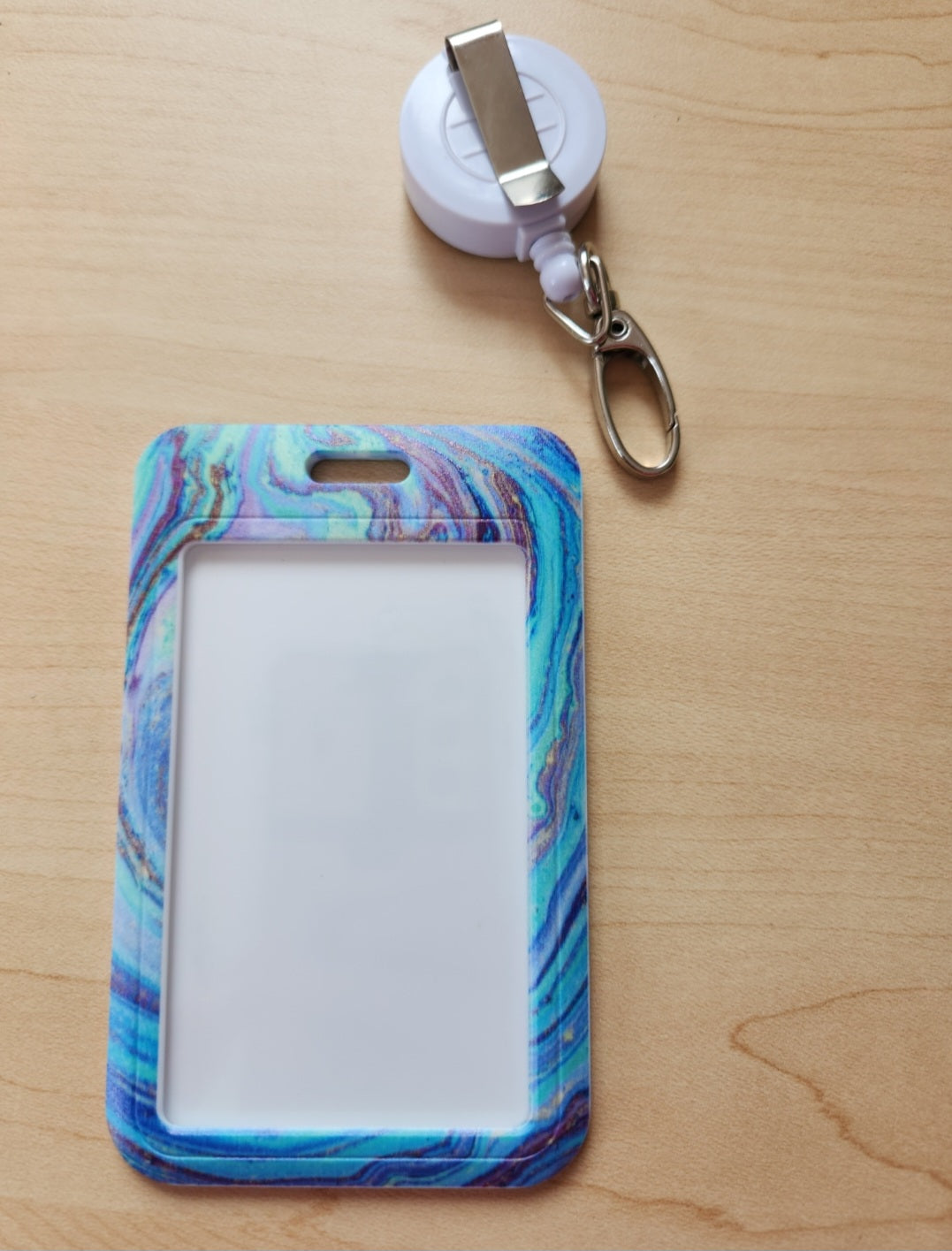 Marbled Retractable Badge Reel with ID Holder