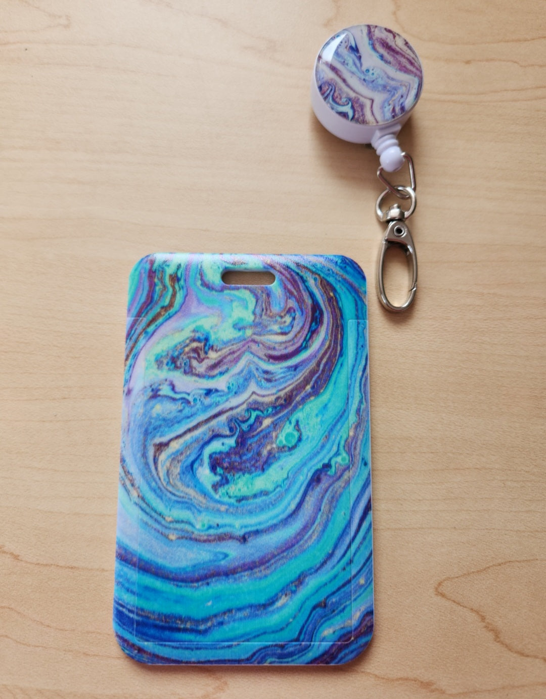 Marbled Retractable Badge Reel with ID Holder